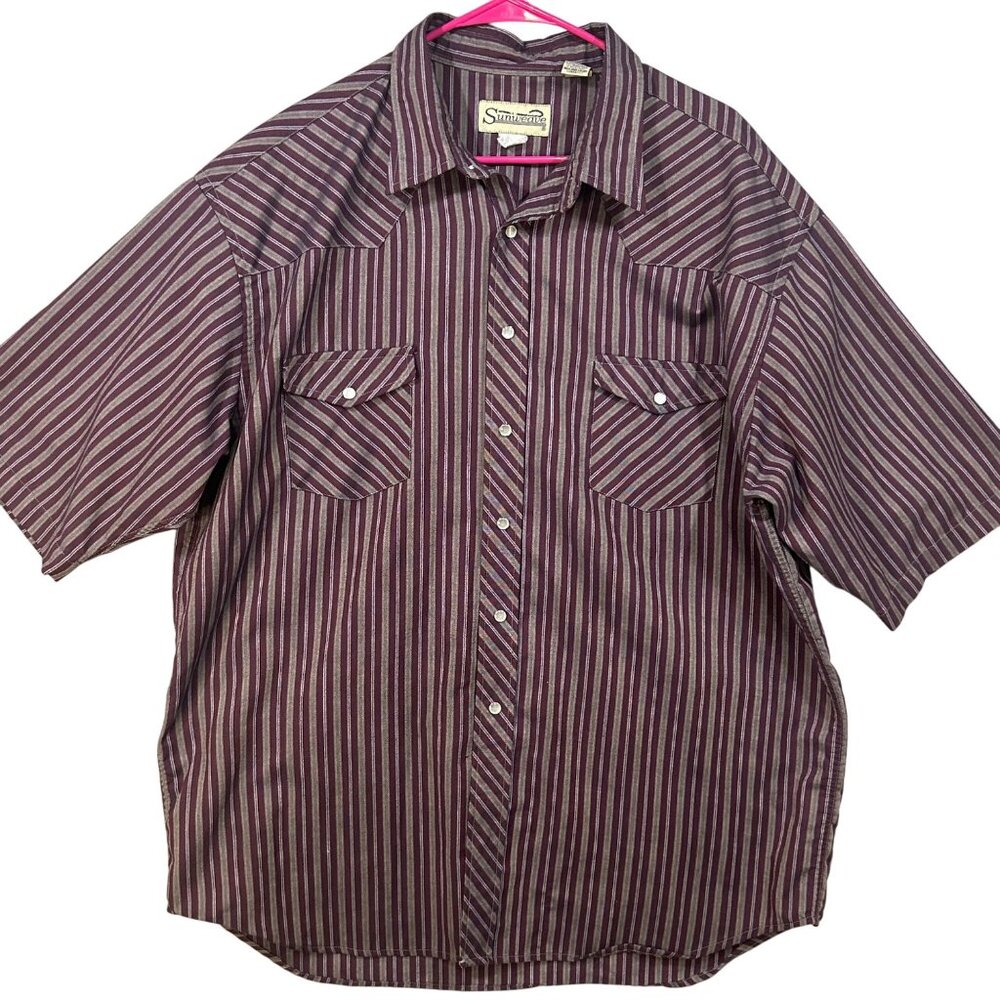 Sunweave Men's Shirt Size 2XL Stripe Button Up Short Sleeve Pearl Snap EUC